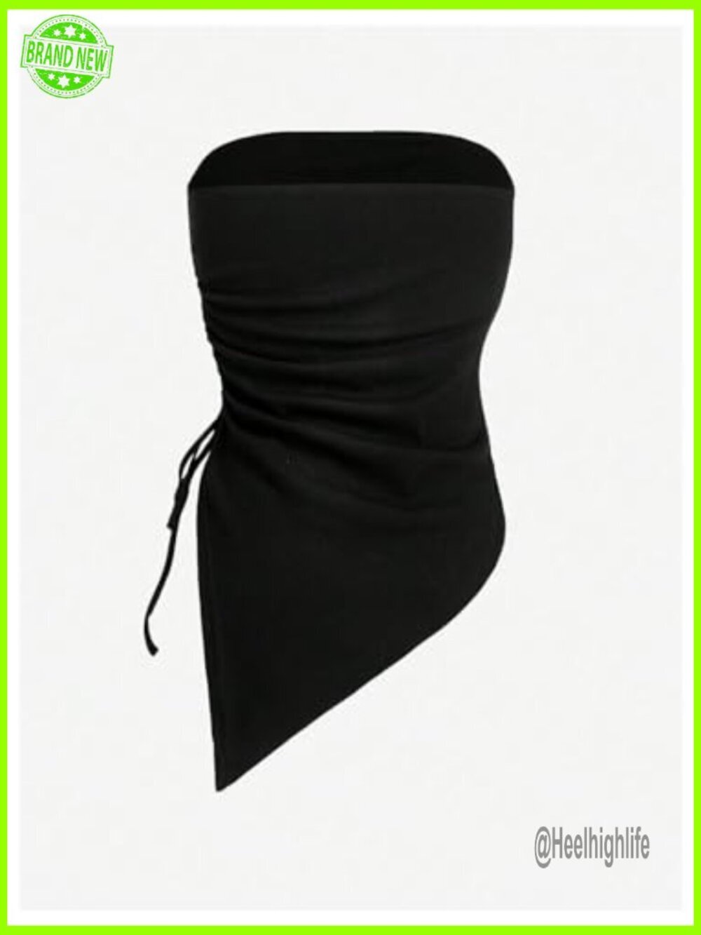 Strapless Ruched Tank Top with Rhinestone Star Asymmetrical Hem Rave Top - Picture 2 of 6